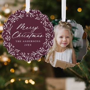 Elegante Snowflake Wreath Lila Foto Weihnachten Ornament Karte