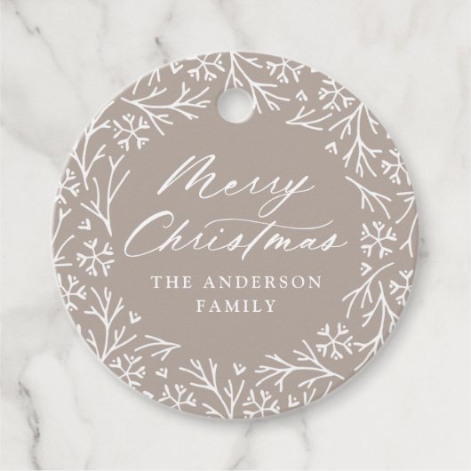 Elegante Snowflake Wreath Mocha Weihnachtsmarken Geschenkanhänger (Vorderseite)