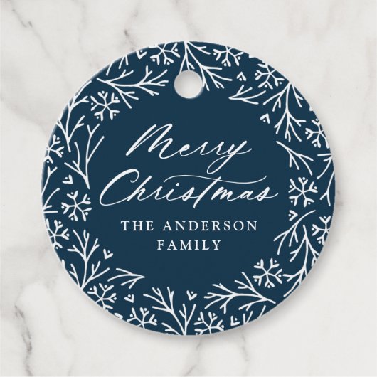 Elegante Snowflake Wreath Navy Weihnachtsgeschenke Geschenkanhänger (Vorderseite)