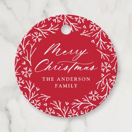Elegante Snowflake Wreath Rote Weihnachtsgeschenke Geschenkanhänger (Vorderseite)