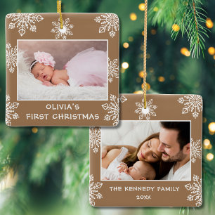 Elegante Snowflakes 2 Foto Baby First Christmas Keramikornament