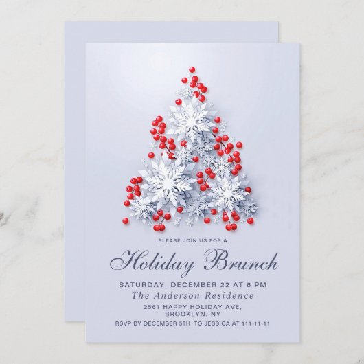 Elegante Snowflakes CHRISTMAS FERIENWOHNUNG BRUNCH Einladung (Vorne/Hinten)