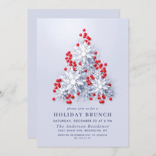 Elegante Snowflakes CHRISTMAS FERIENWOHNUNG BRUNCH Einladung (Vorne/Hinten)