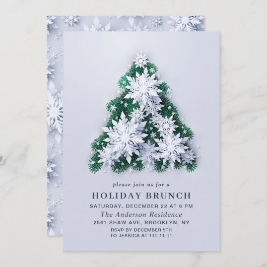 Elegante Snowflakes CHRISTMAS FERIENWOHNUNG BRUNCH Einladung (Vorne/Hinten)