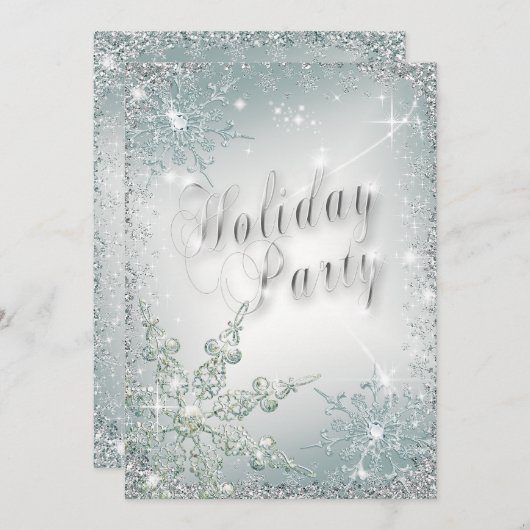 Elegante Snowflakes Dusty Aquamarin Mist Holiday P Einladung (Vorne/Hinten)