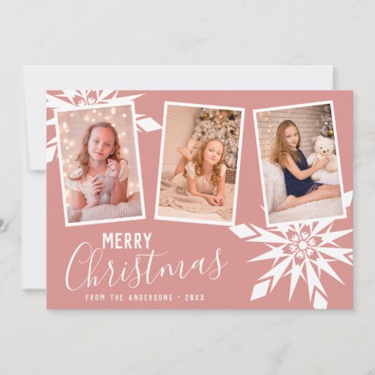 Elegante Snowflakes Frohe Weihnachten Custom Foto (Vorderseite)