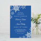 Elegante Snowflakes Kariert Blue Wedding Einladung (Stehend Vorderseite)