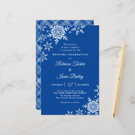 Elegante Snowflakes Kariert Blue Wedding Einladung