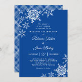 Elegante Snowflakes Kariert Deep Blue Wedding Einladung (Vorne/Hinten)