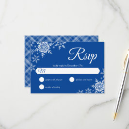 Elegante Snowflakes Kariert Deep Blue Wedding RSVP Karte
