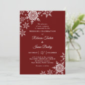 Elegante Snowflakes Kariert Red Wedding Einladung (Stehend Vorderseite)