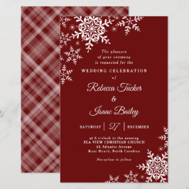 Elegante Snowflakes Kariert Red Wedding Einladung