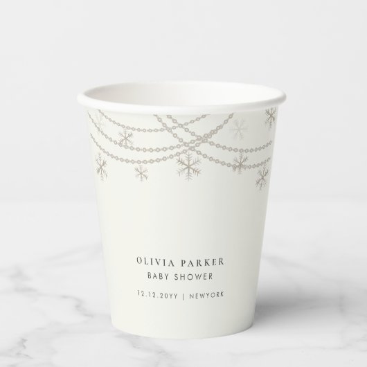 Elegante Snowflakes Winter Baby Dusche Pappbecher (Vorderseite)