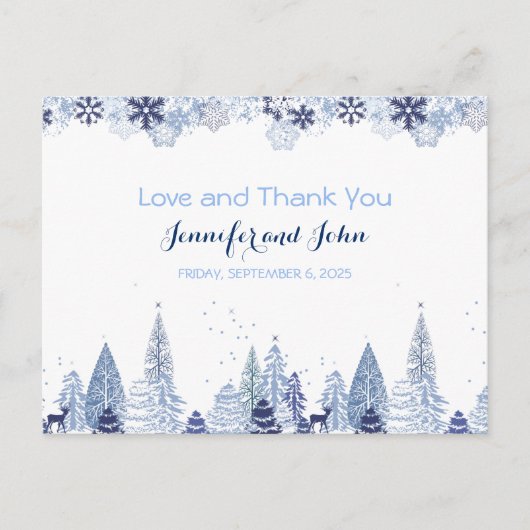 Elegante Snowflakes WinterWedding Danke Postkarte (Vorderseite)