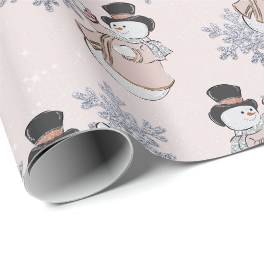 Elegante Snowman & Glitzer Snowflake Weihnachten Geschenkpapier (Rolleneckpunkt)