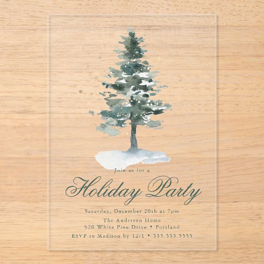 Elegante Snowy Pine Tree Acryleinladungen (Vorderseite)