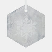 Elegante Snowy Snowflake Weihnachten Ornament Aus Glas (Vorderseite)