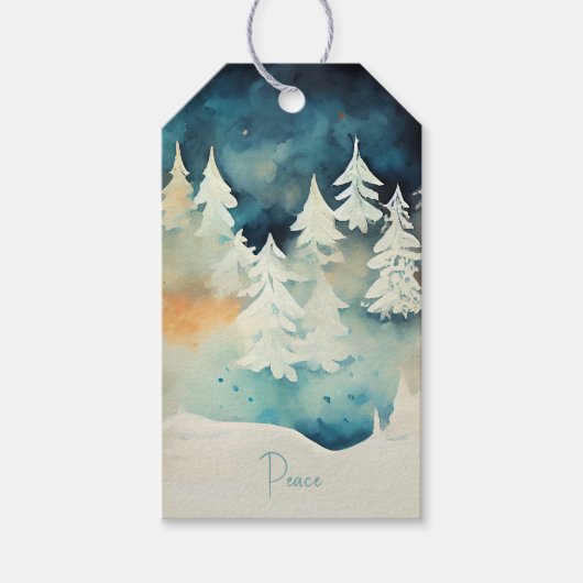 Elegante Snowy Winter Trees Geschenkanhänger (Vorderseite)