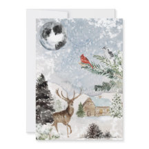 Elegante Snowy Winter Wonderland Deer Kardinal