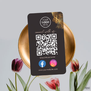 Elegante Social Media Lila Gold Schere QR Code Visitenkarte