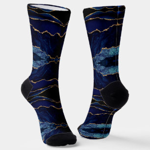 Elegante Socks Agate Navy Blue Gold Glitzer Marmor Socken