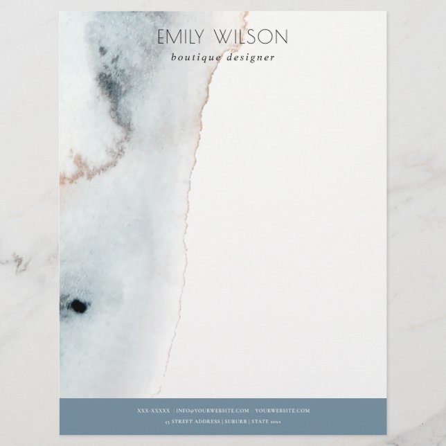 Elegante Soft Aqua Blue Gold Aqua Briefbogen (Vorderseite)