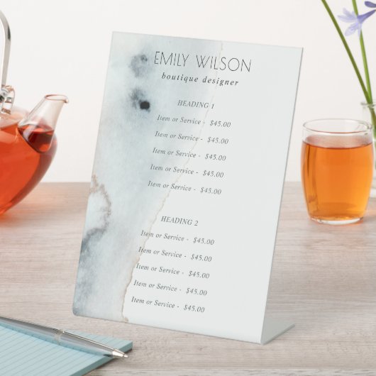 Elegante Soft Aqua Blue Gold Beachy Service Preis Sockelschild (In Situ)