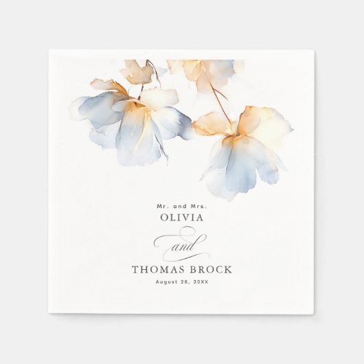 Elegante Soft Blume Dusty Blue Wedding Serviette (Vorderseite)