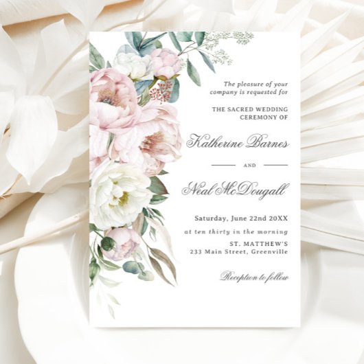 Elegante Soft Blush Ivory Peonies Bloral Wedding Einladung