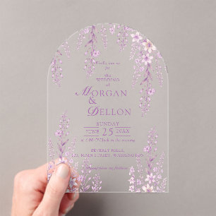 Elegante Soft Blush Lavendel Blumenhochzeit Acryleinladungen