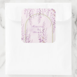 Elegante Soft Blush Lavendel Hochzeit Quadratischer Aufkleber