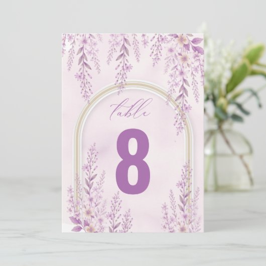 Elegante Soft Blush Lavendel Hochzeit Tischnummer (Stehend Vorderseite)