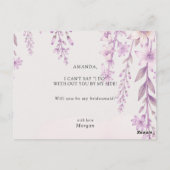 Elegante Soft Blush Lavendel Hochzeitsbrautjungfer Postkarte (Rückseite)