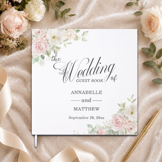 Elegante Soft Blush Rosen Hochzeit Gästebuch