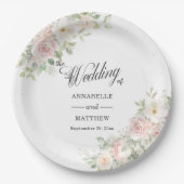 Elegante Soft Blush Rosen Hochzeit Pappteller (Vorderseite)