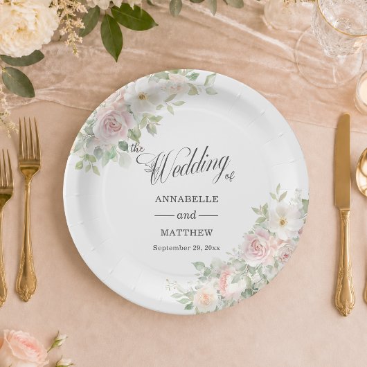 Elegante Soft Blush Rosen Hochzeit Pappteller