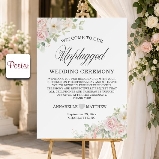 Elegante Soft Blush Rosen Unplugged Hochzeit Poster
