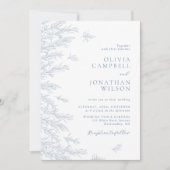 Elegante Soft Dusty Blue Blätter Botanische Hochze Einladung (Vorderseite)