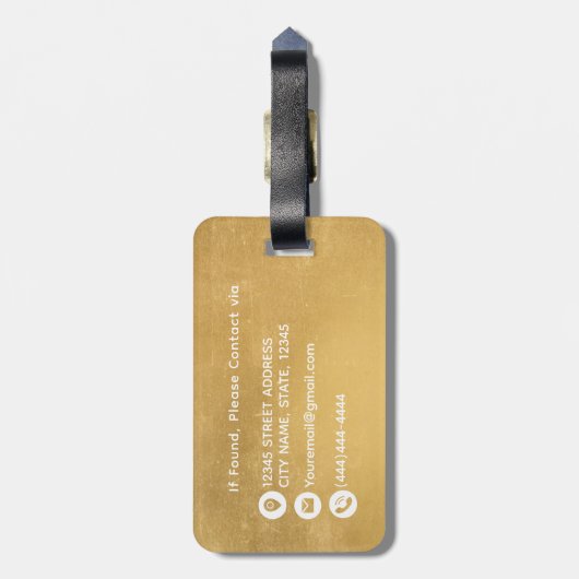 Elegante Soft Gold Foil Monogram Custom Gepäckanhänger (Rückseite vertikal)