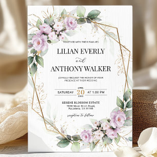 Elegante Soft Mauve Floral Gold Geometric Wedding Einladung