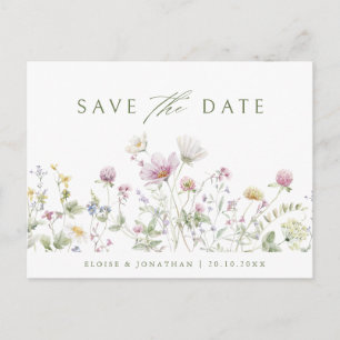 Elegante Soft Pastel Wildblume Boho Save the Date Postkarte