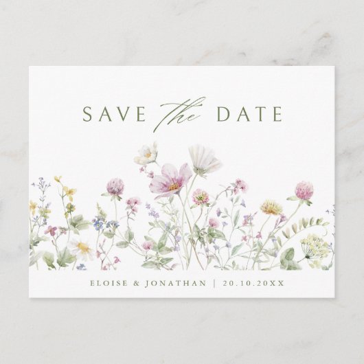 Elegante Soft Pastel Wildblume Boho Save the Date Postkarte (Vorderseite)