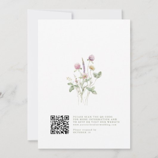 Elegante Soft Pastel Wildblume QR Code Wedding Einladung (Rückseite)