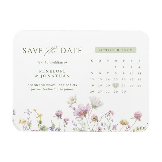 Elegante Soft Pastel Wildblume Save the Date Magnet (Horizontal)