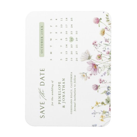 Elegante Soft Pastel Wildblume Save the Date Magnet (Vertikal)