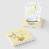 Elegante Soft Peace Rose Grün & Goldmedaille Hochz Steinuntersetzer (Seitenansicht)