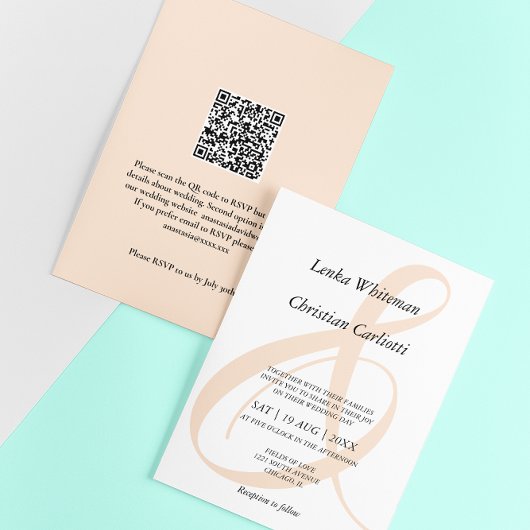 Elegante Soft-Pfirsich-Et-Zeichen-QR-Code-Hochzeit Einladung