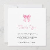 Elegante Soft Pink Bow Baby Dusche Dankeskarte (Vorderseite)