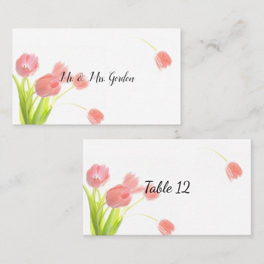 Elegante Soft Pink Tulips Platzkarte (Vorne/Hinten)