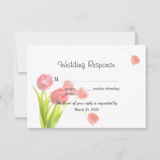 Elegante Soft Pink Tulips RSVP Karte (Vorderseite)